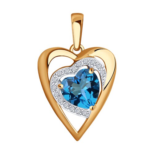 Подвеска "Сердце" из золота с синим топазом и фианитами