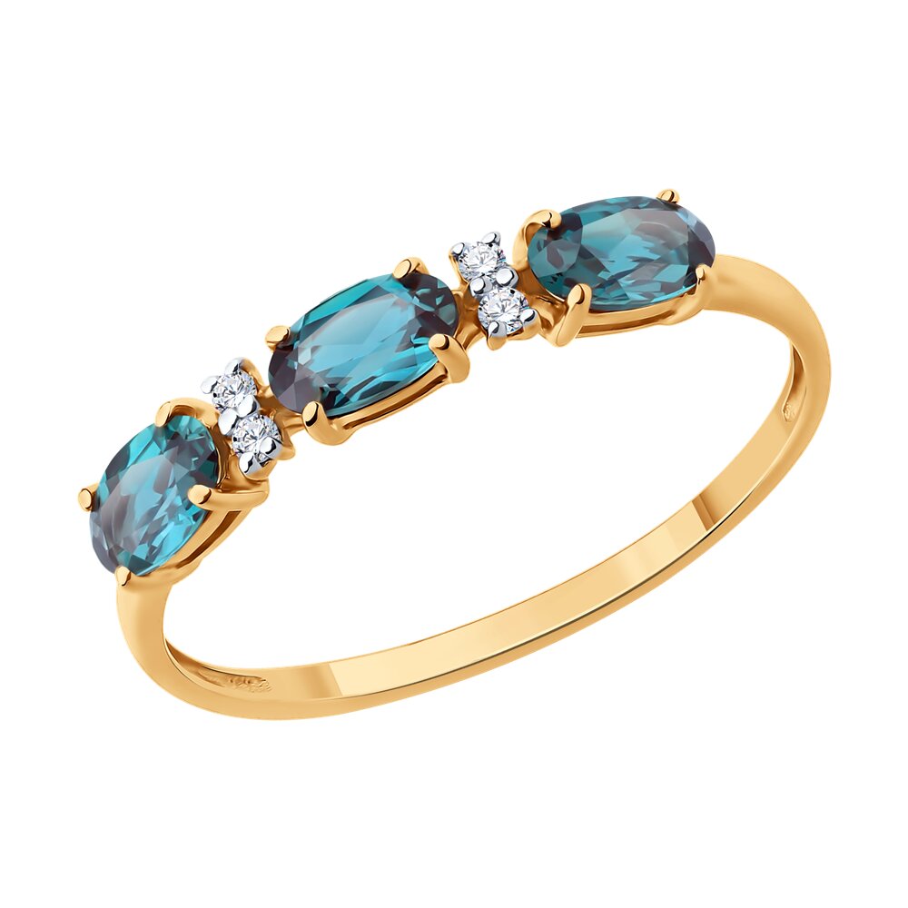 Кольцо SOKOLOV из золота с бриллиантами и гидротермальными александритами