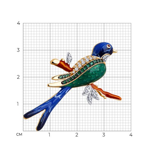 Брошь из золочёного серебра с корундом, фианитами и эмалью - фото 3