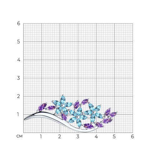 Брошь из серебра с голубыми и сиреневыми фианитами - фото 4