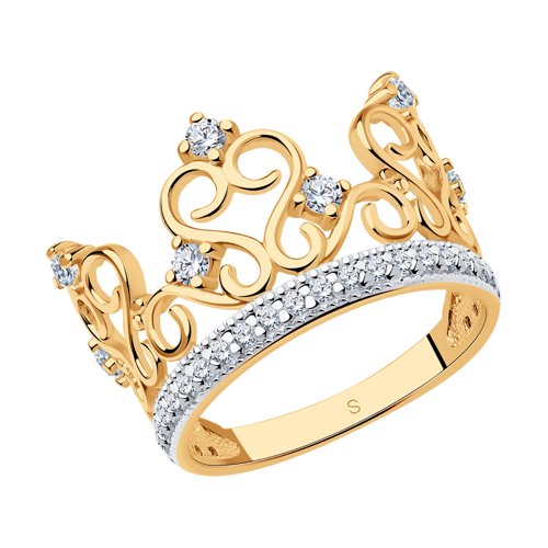 Кольцо в виде короны из золота с фианитами