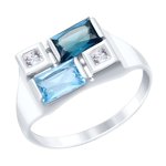 Кольцо из белого золота с голубым и синим топазами и Swarovski Zirconia