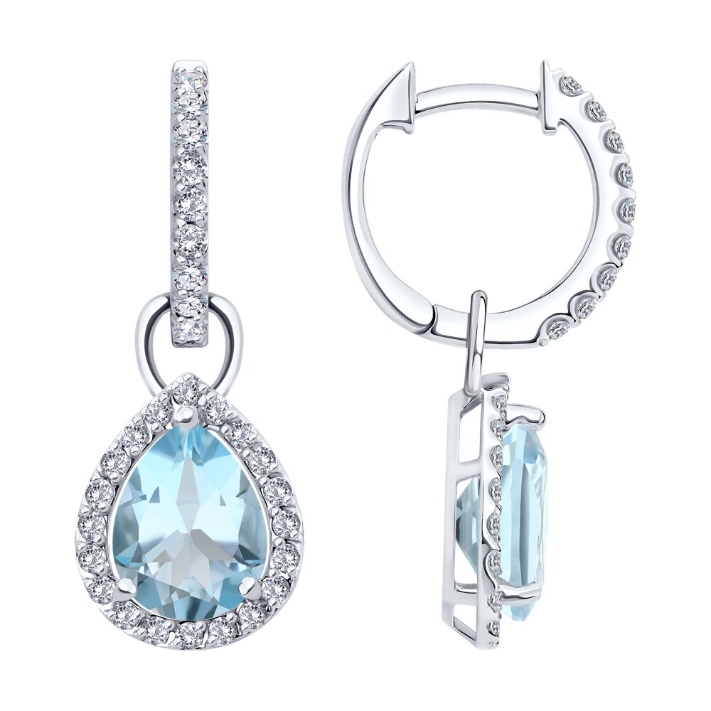 Серьги SOKOLOV из белого золота с топазами и бриллиантами выращенными