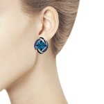 Серьги из серебра с эмалью с синими ситаллами и синими фианитами