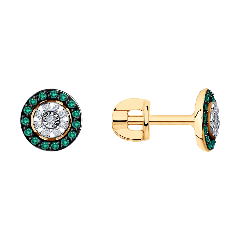 фото Серьги sokolov diamonds из комбинированного золота с бриллиантами и изумрудами