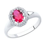 Кольцо из серебра с корундом рубиновым (синт.) и фианитами