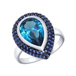Кольцо из серебра с синим ситаллом и синими фианитами