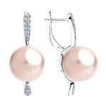 Серьги из серебра с розовыми жемчугом Swarovski и фианитами