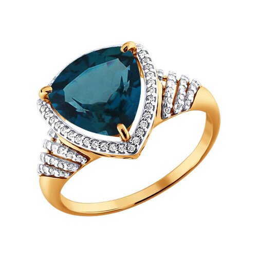 Золотое кольцо с топазом London blue и фианитами SOKOLOV