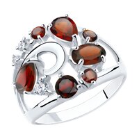 Кольцо из серебра с гранатами и фианитами