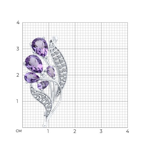 Брошь из серебра с аметистами и фианитами - фото 5
