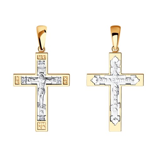 Крест из комбинированного золота с фианитами