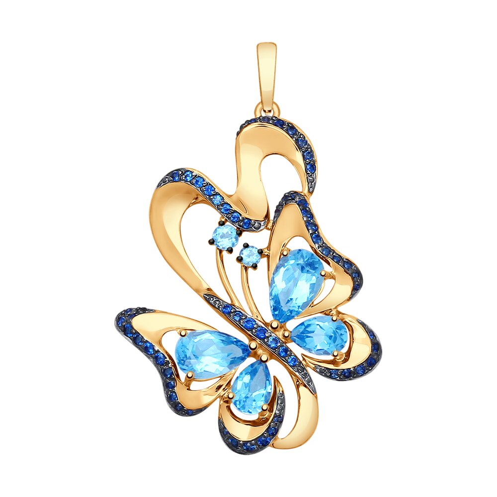 фото Подвеска «бабочка» sokolov из золота с топазами и синими фианитами