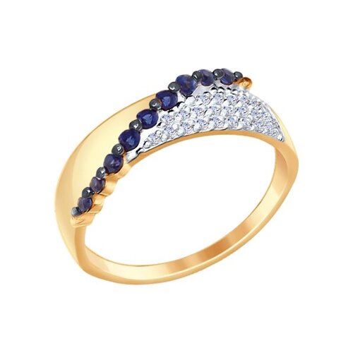 Кольцо из золота с бесцветными и синими фианитами
