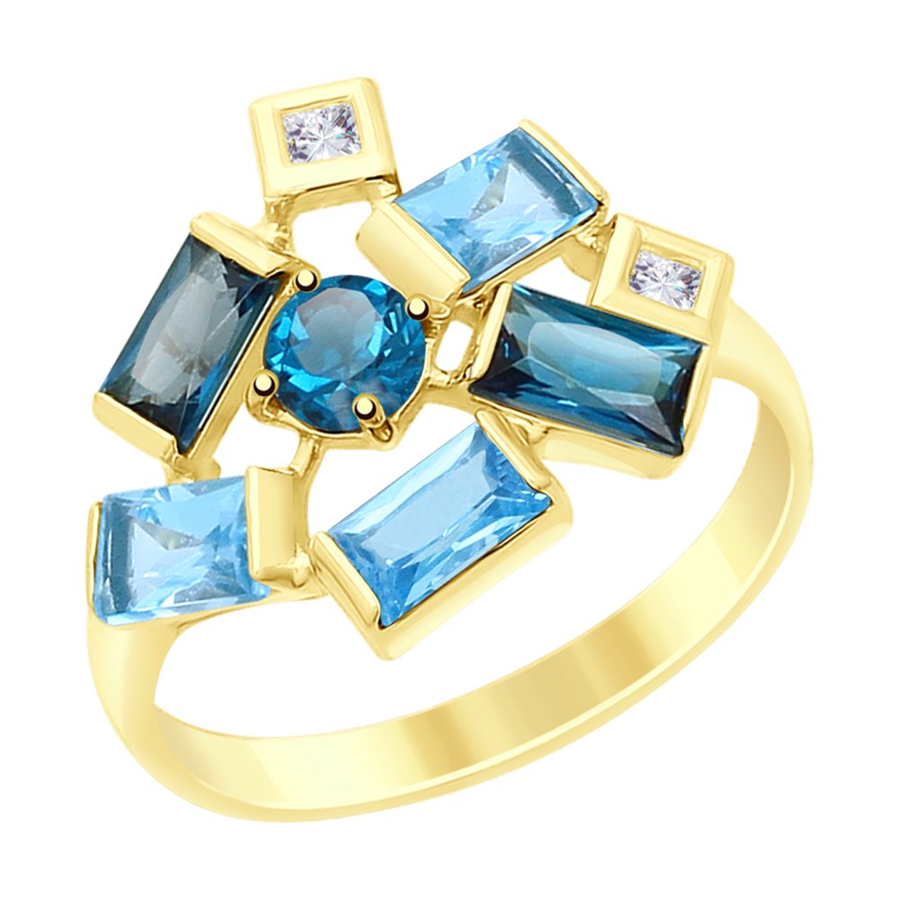 

Кольцо SOKOLOV из желтого золота с голубыми и синими топазами и Swarovski Zirconia