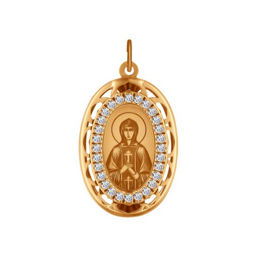 Иконка из золота Святая праведница Анна с лазерной обработкой с фианитами