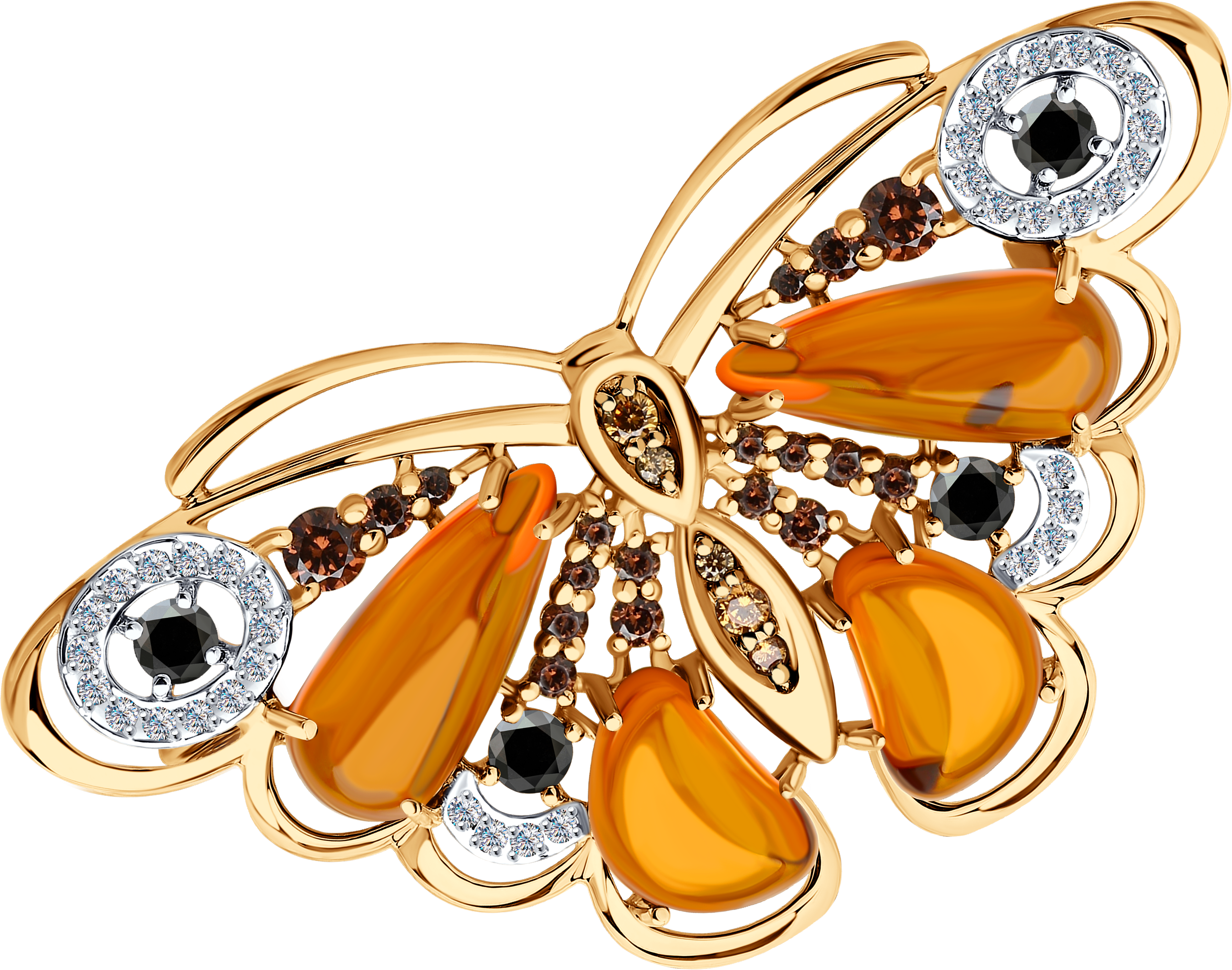 Брошь SOKOLOV из золота с янтарём и фианитами 60000₽