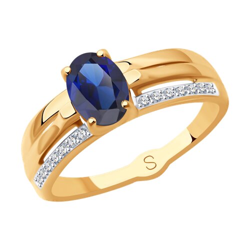 Кольцо из золота с синим корунд (синт.) и фианитами 715234 SOKOLOV фото