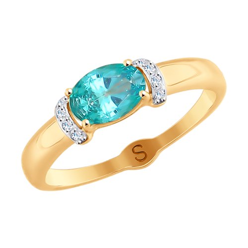 Кольцо из золота с бесцветными и зелёным Swarovski Zirconia