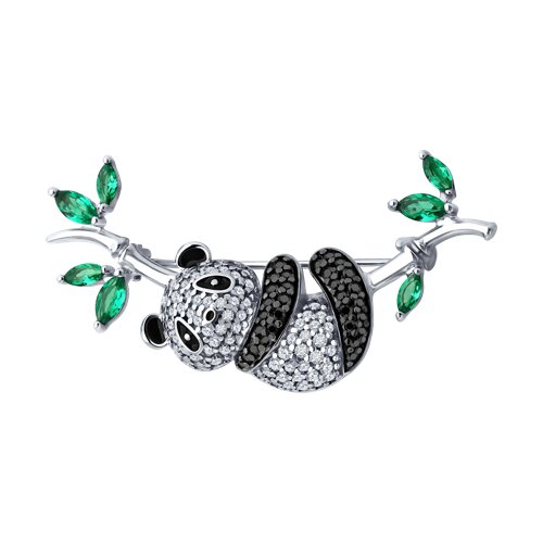 Брошь из серебра с фианитами и эмалью - фото 1