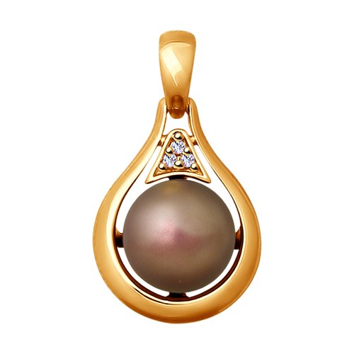 Подвеска из золочёного серебра с коричневым жемчугом Swarovski и фианитами