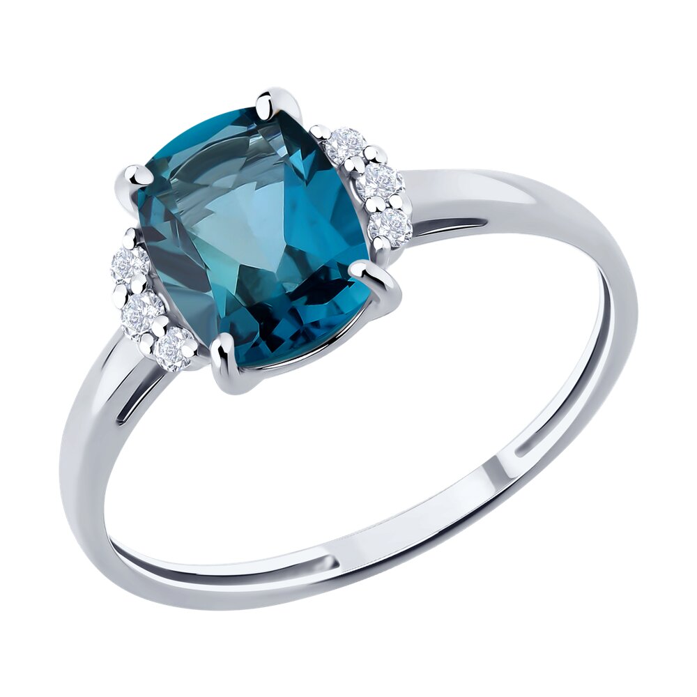 Кольцо SOKOLOV из белого золота с лондон топазом и фианитами