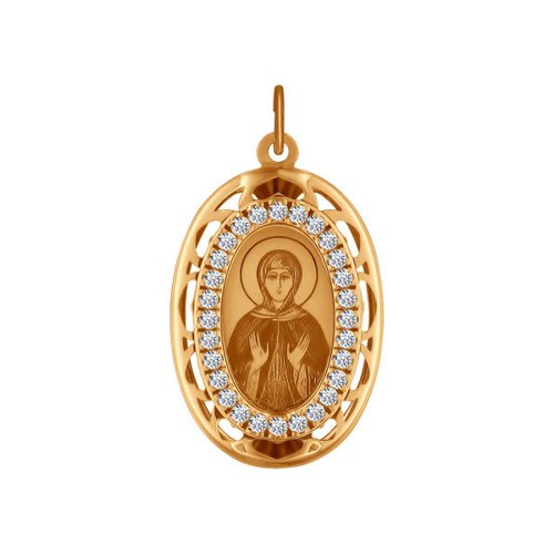 Иконка из золота Святая преподобномученица Евгения с лазерной обработкой с фианитами