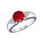 Кольцо из серебра с корундом рубиновым (синт.) и фианитами