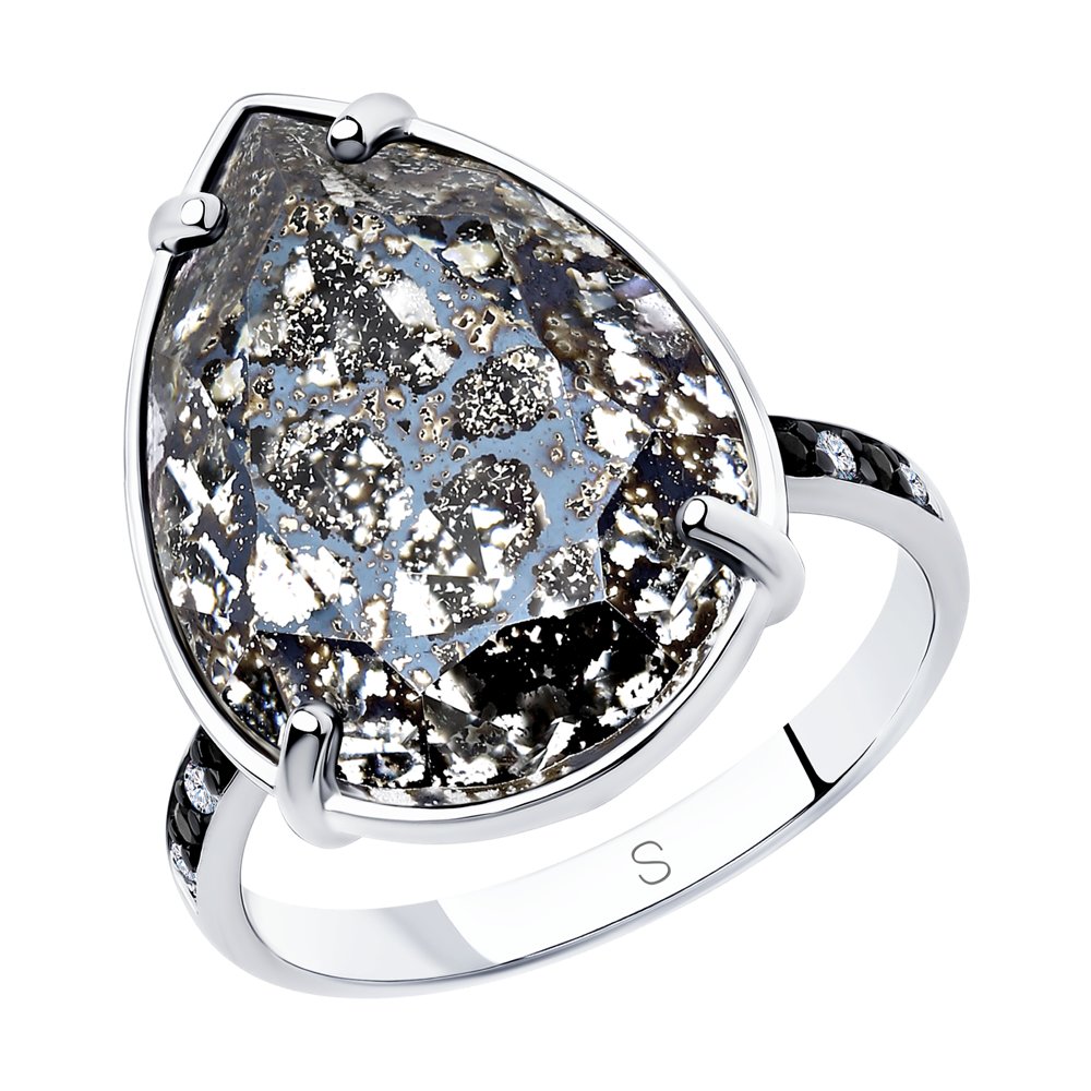 

Кольцо SOKOLOV из серебра с чёрным кристаллом Swarovski и фианитами