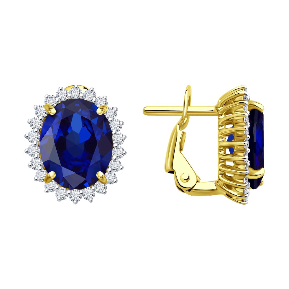 Серьги SOKOLOV из желтого золота с бриллиантами и сапфирами