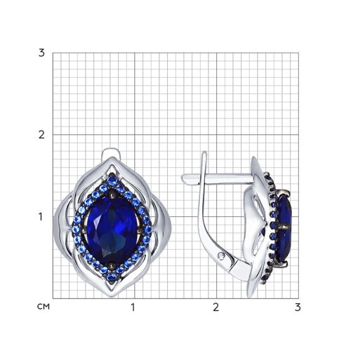 Серьги из серебра с корундами сапфировыми (синт.) и синими фианитами