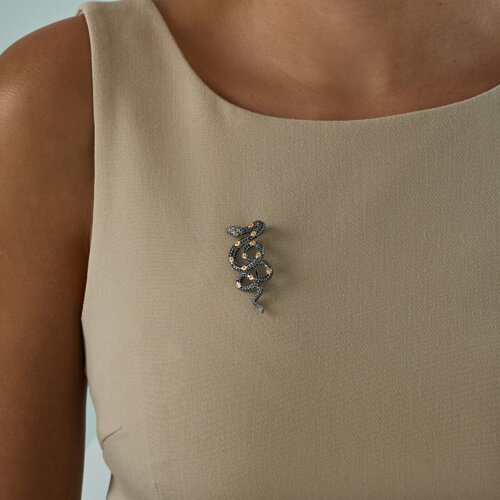 Брошь из золочёного серебра с фианитами - фото 3