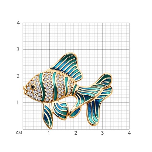 Брошь из золочёного серебра с фианитами и эмалью - фото 4