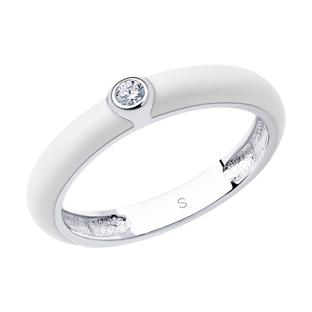 Белое кольцо SOKOLOV из серебра с эмалью и фианитом 