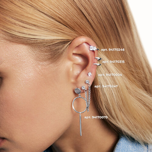 Серьга одиночная из серебра с фианитом - фото 2