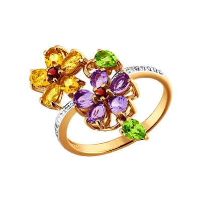 Кольцо с цветочной композицией из цветных камней SOKOLOV – купить в ...