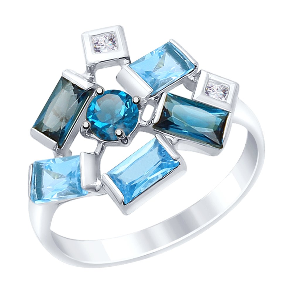

Кольцо SOKOLOV из белого золота с голубыми и синими топазами и Swarovski Zirconia
