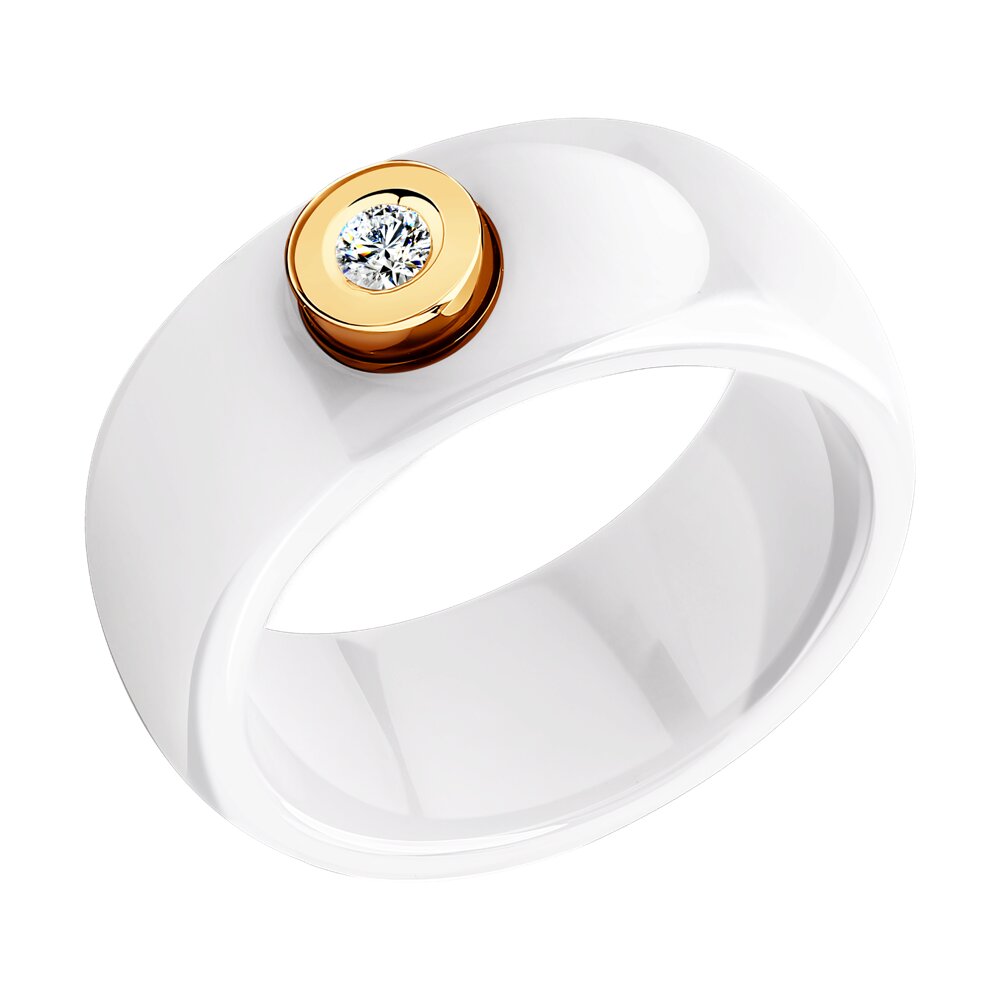 Белое керамическое кольцо с бриллиантом SOKOLOV 