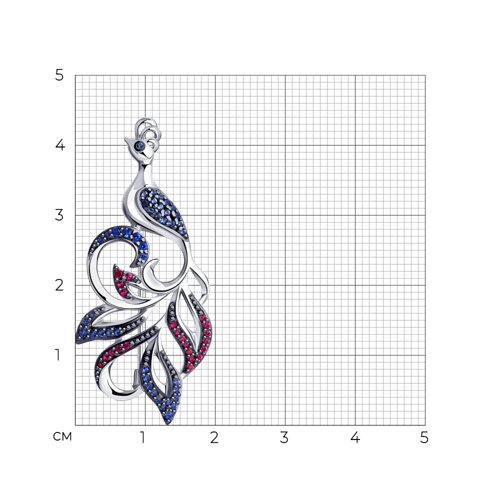 Брошь из серебра с красными и синими фианитами - фото 3