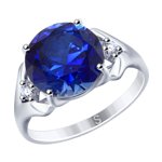 Кольцо из серебра с синим корундом (синт.) и фианитами