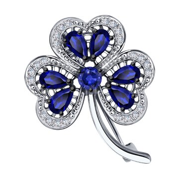 Брошь SOKOLOV Diamonds из белого золота с бриллиантами и сапфирами 50000₽