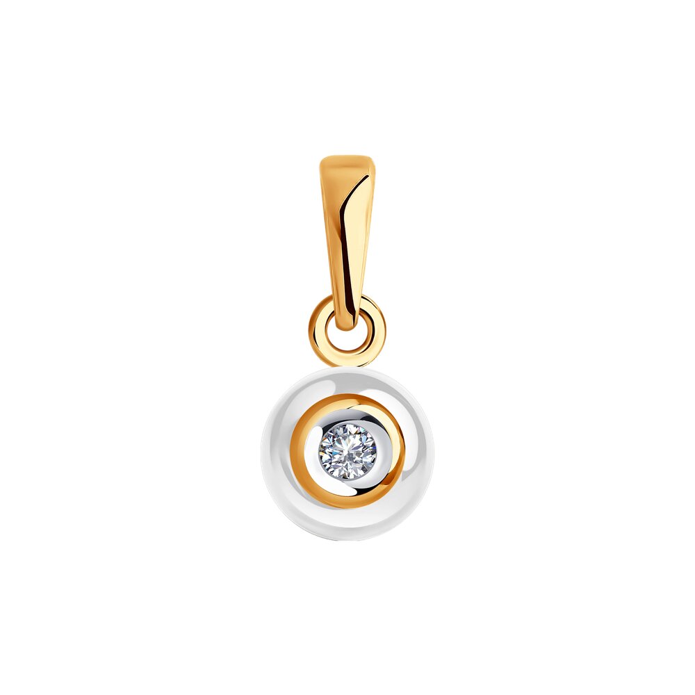 фото Золотая подвеска с бриллиантами и белой керамикой sokolov diamonds
