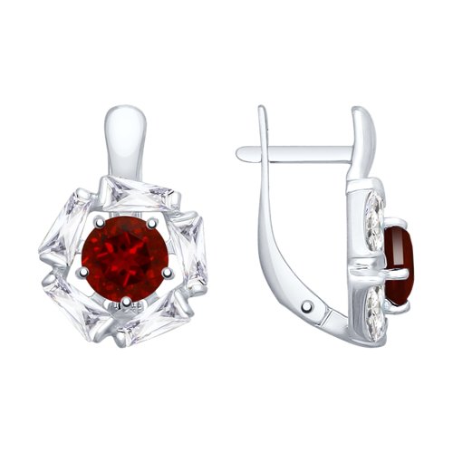 Серьги из серебра с гранатами и фианитами