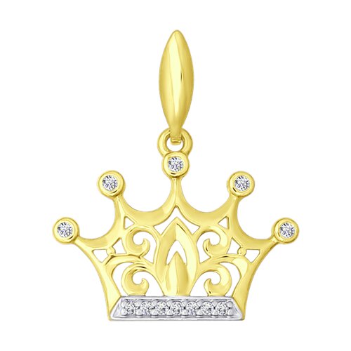 Подвеска "Корона" из желтого золота с фианитами