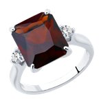 Кольцо из серебра с красным ситаллом и фианитами