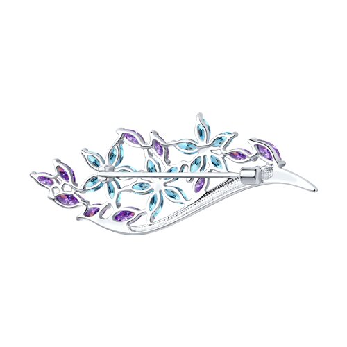 Брошь из серебра с голубыми и сиреневыми фианитами - фото 2