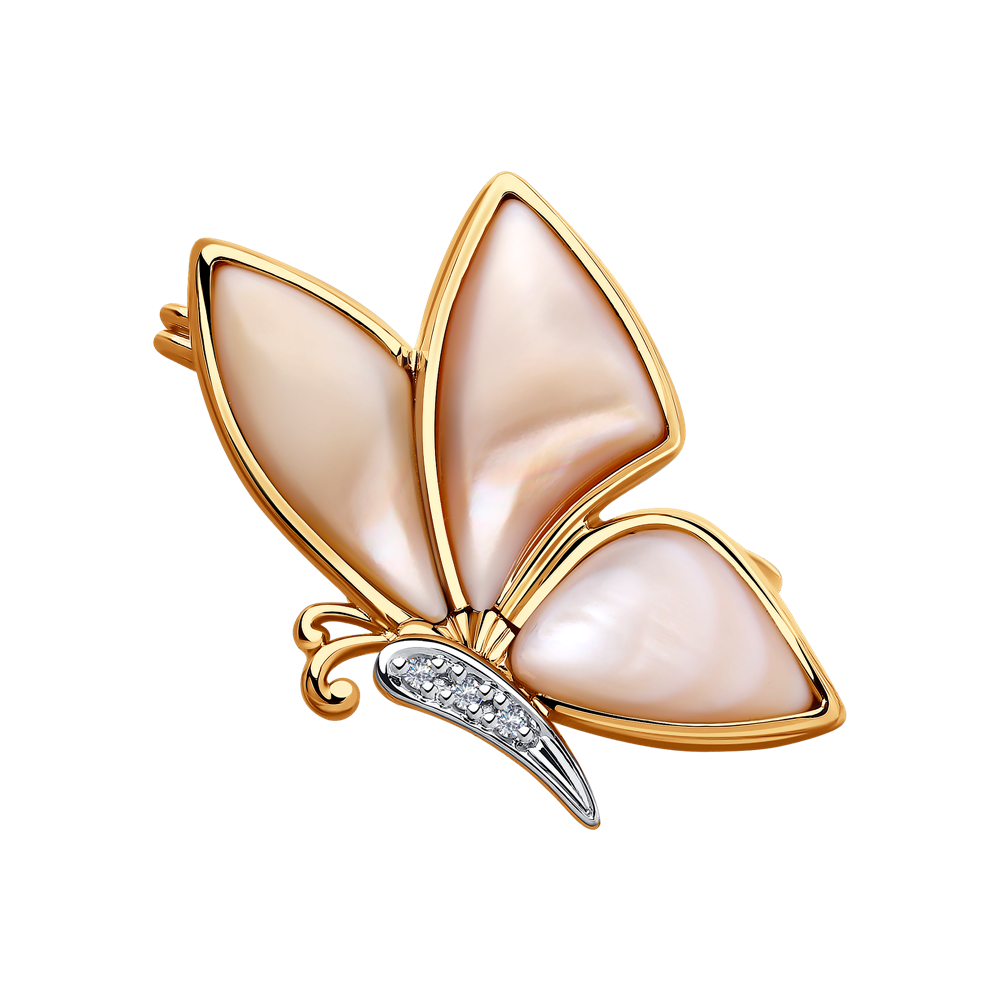 фото Брошь sokolov diamonds из золота с бриллиантами и розовым перламутром