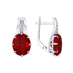Серьги из серебра с корундами рубиновыми (синт.) и фианитами