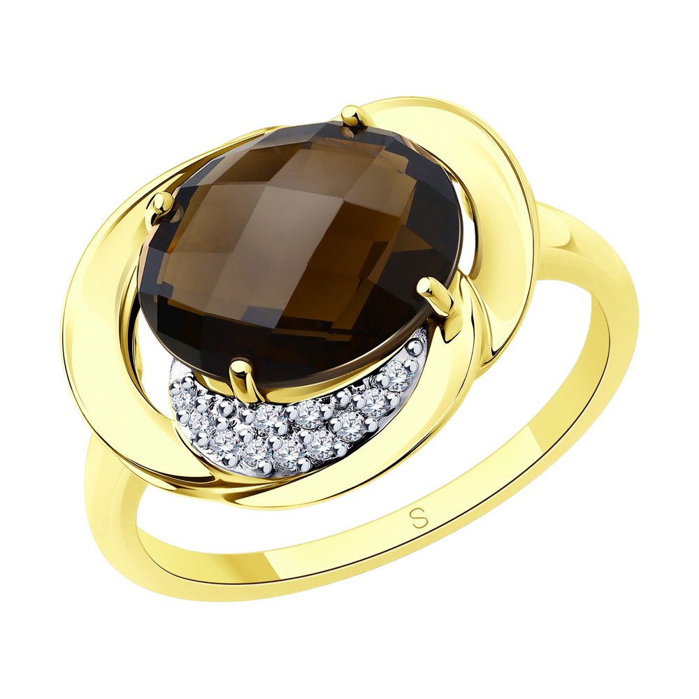 

Кольцо SOKOLOV из желтого золота с раухтопазом и фианитами