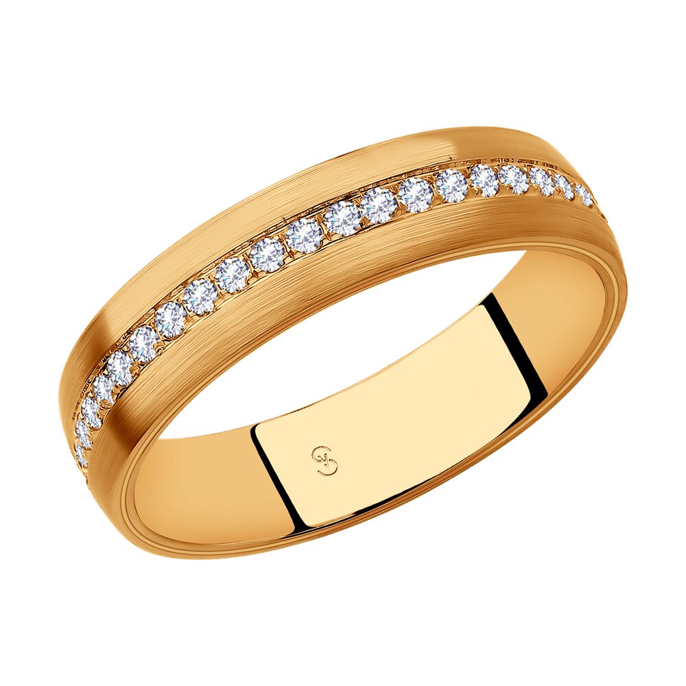Обручальное кольцо матовое SOKOLOV из комбинированного золота с фианитами, comfort fit, 4 мм